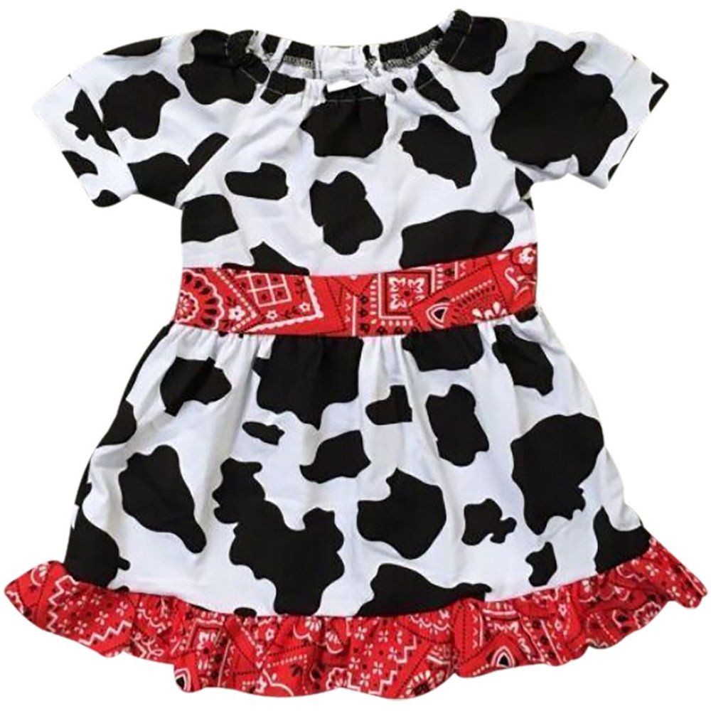 Little Girl Dress Kids Short Sleeve Ruffle Farm Cow Casual Girl Dress Drama New - Picture 1 of 3